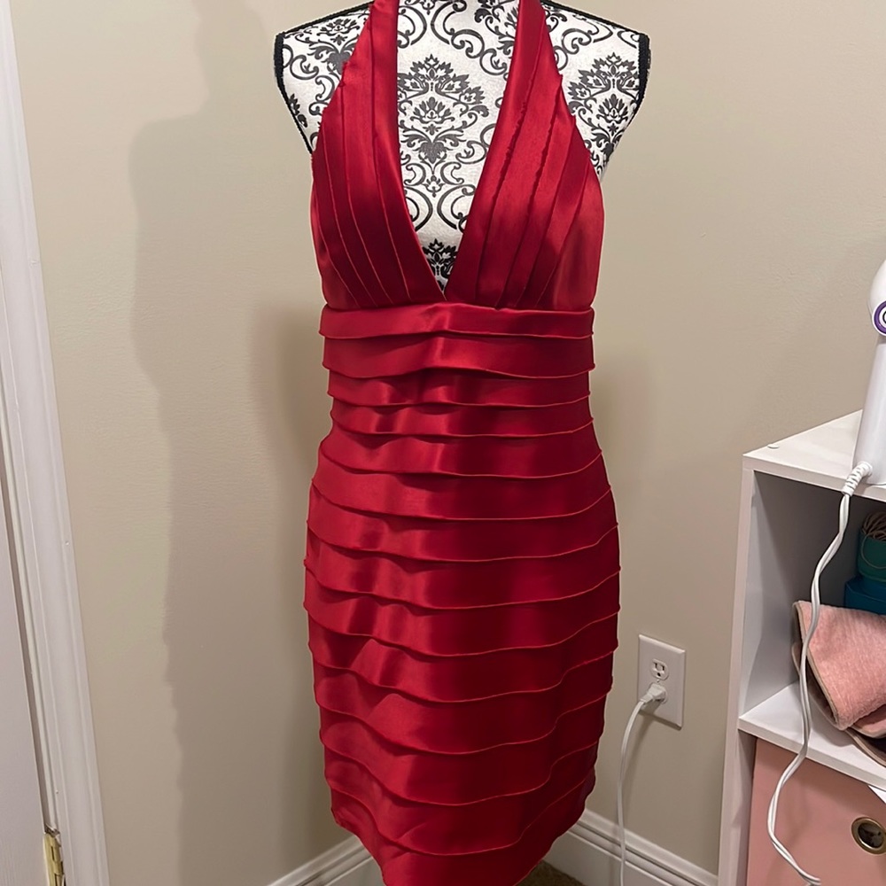 BCBGMaxAzria Red Halter Cocktail Dress
